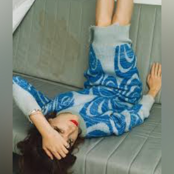 Nwt! Acne Studios Gaze Swirl Blue Gray Distressed Grunge Sweater Dress Medium